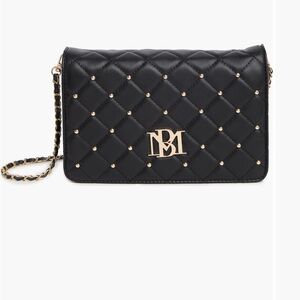 BADGLEY MISCHKA Black Vegan  Quilted Bag In Diamond Studded Pattern New MRSP $99